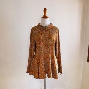 Women's Large Bell Long Sleeve Floral Blouse